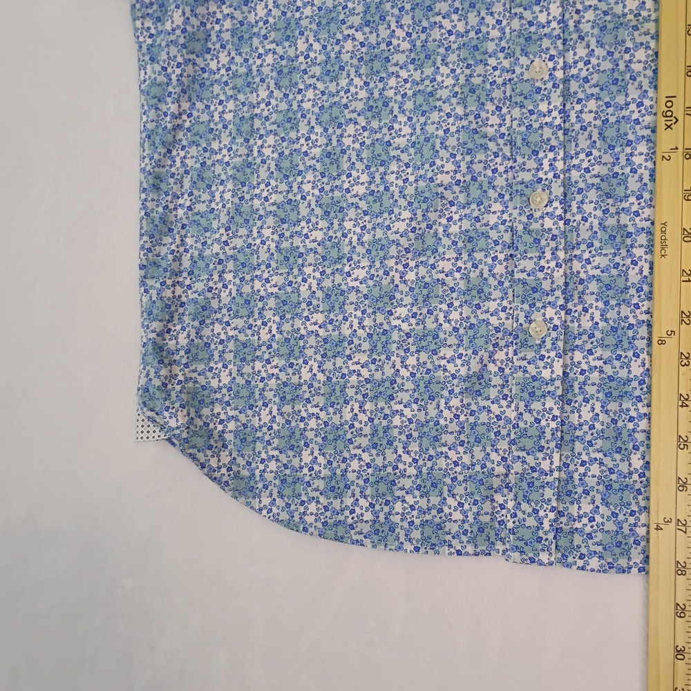 ConStruct Mens Blue White Floral Print Short Sleeve Stretch Button Down Shirt L - Picture 7 of 12